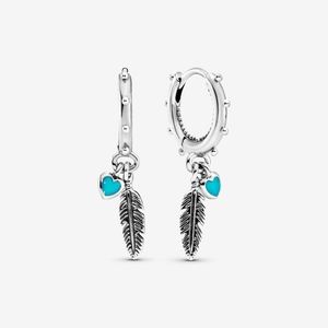 Pandora Turquoise Hearts & Feather Hoop Earrings